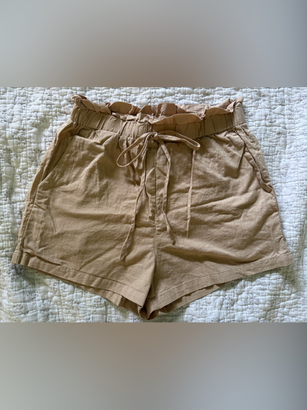 SHEIN Tan Paperbag Waist Drawstring Shorts